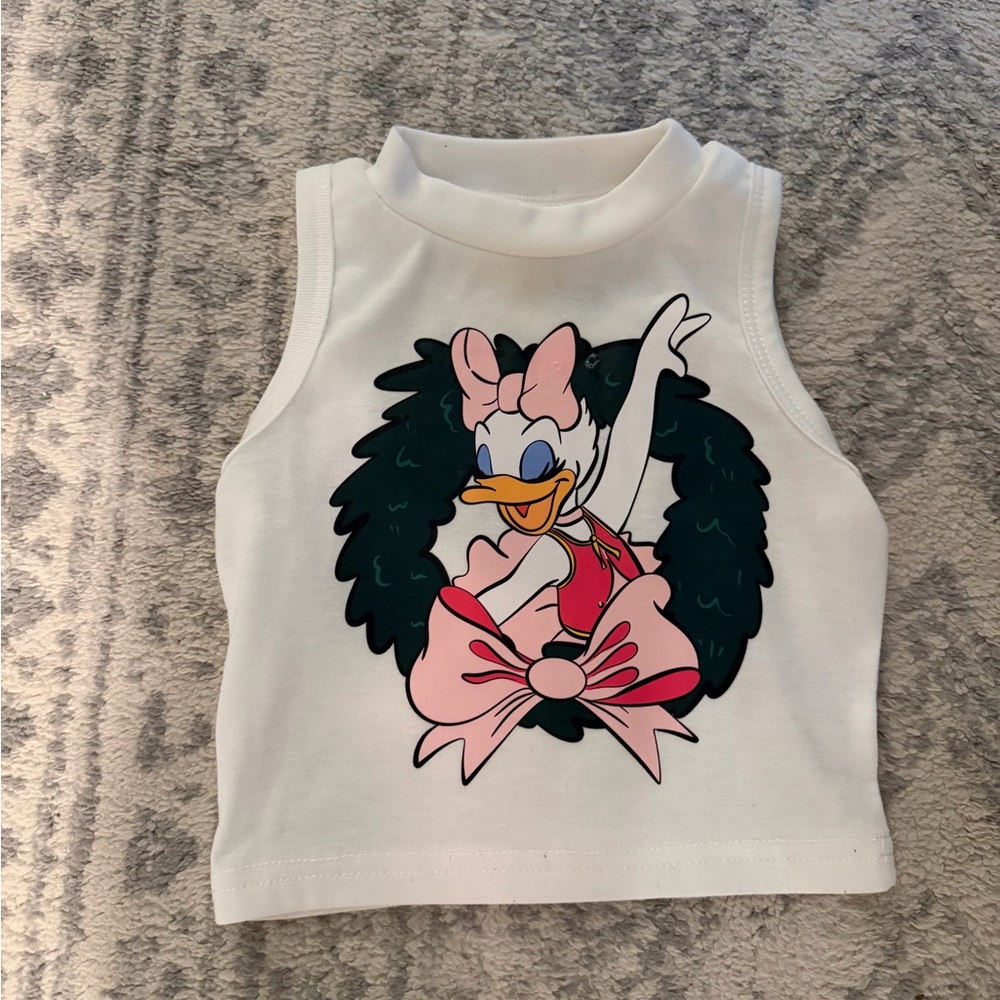 White Sleeveless Top with Daisy Print
